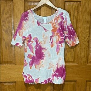 Chico's Women's Pink & Orange Floral Knit Top Women’s size M (8)